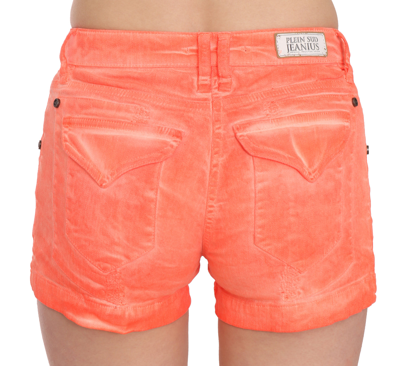 Orange Mid Waist Cotton Denim Mini Shorts