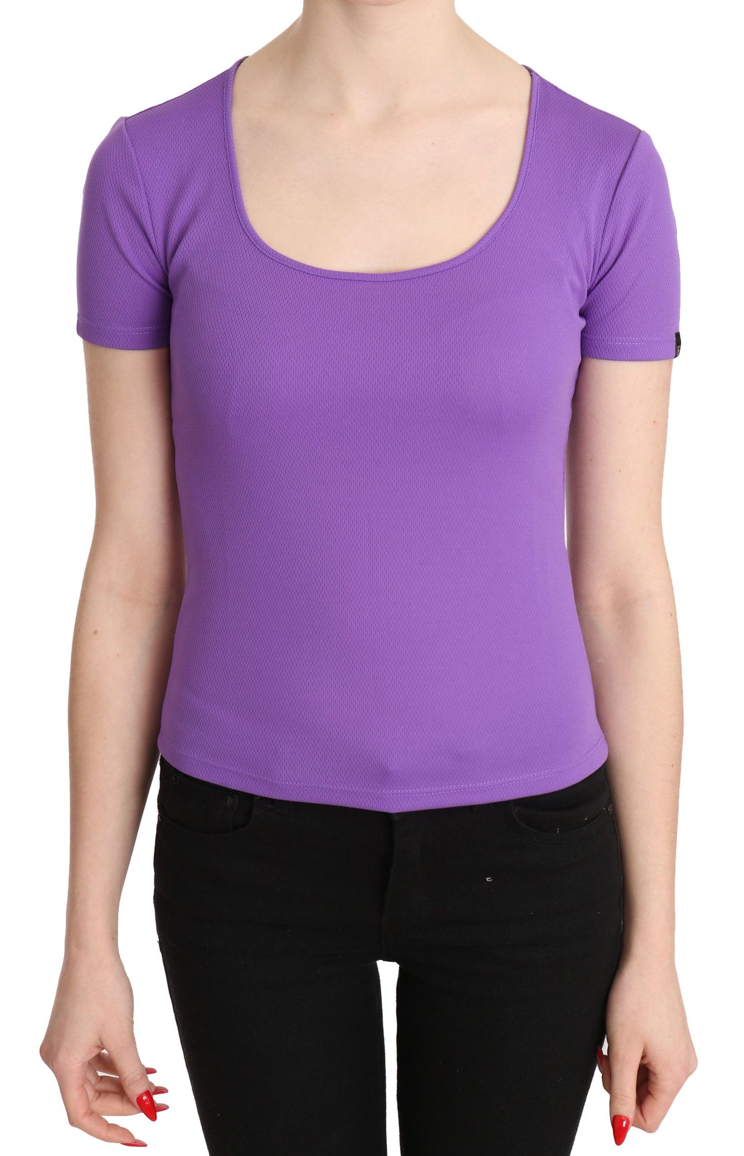Purple 100% Polyester Short Sleeve Top Blouse