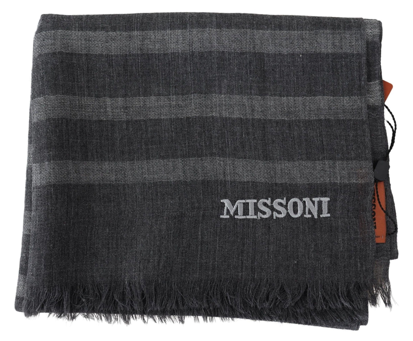 Gray Striped Wool Unisex Neck Wrap Fringes Scarf