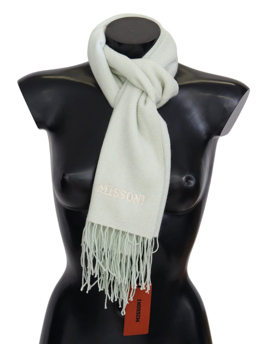 Light Green Pattern Cashmere Unisex Wrap Fringes Scarf