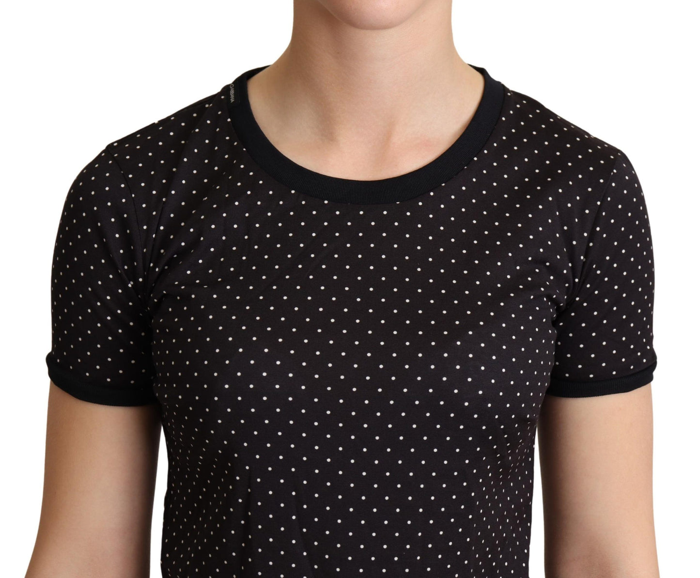 Black Dotted Crewneck Cotton T-shirt