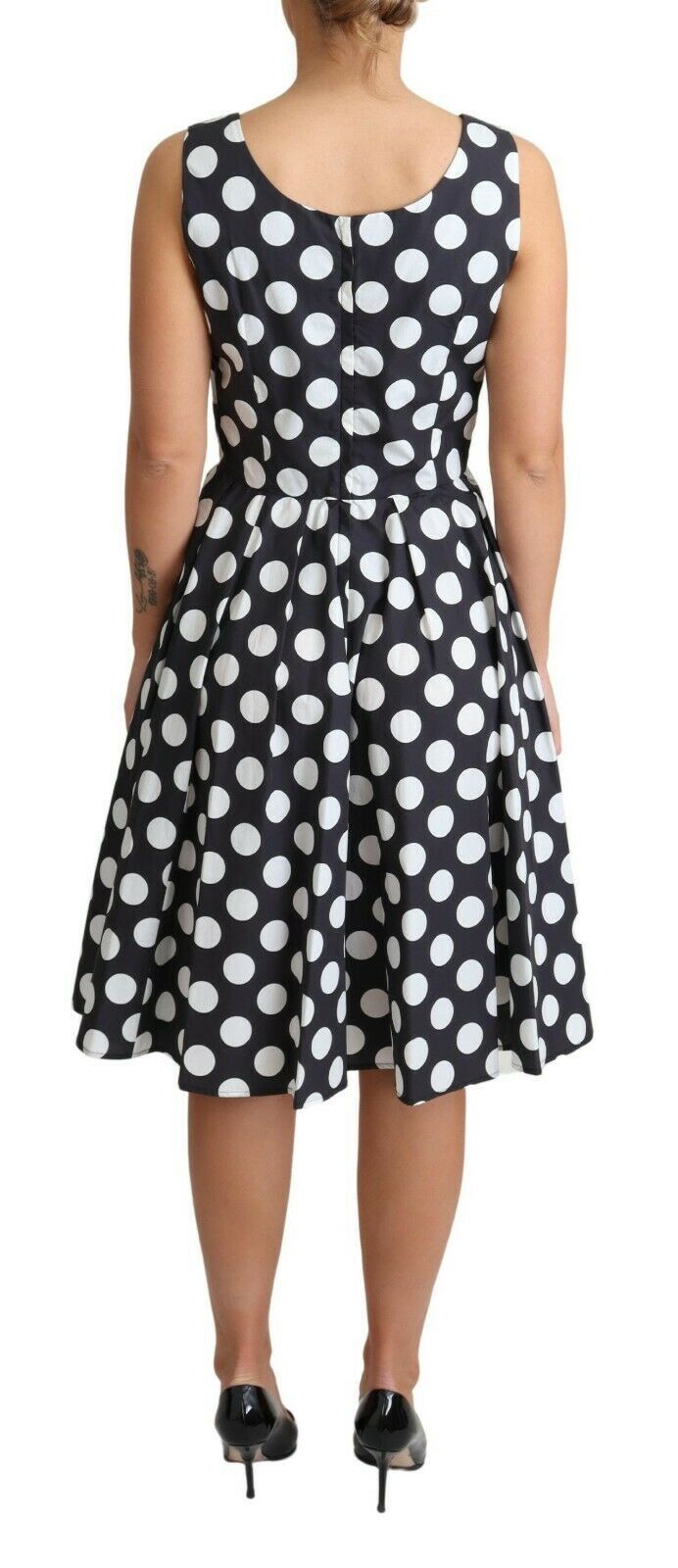 Black Polka Dotted Cotton A-Line Dress