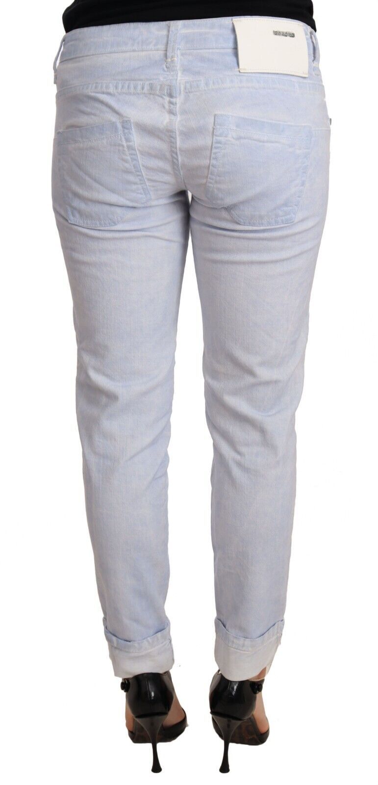 Light Blue Cotton Folded Hem Denim Skinny Women Trouser Jeans