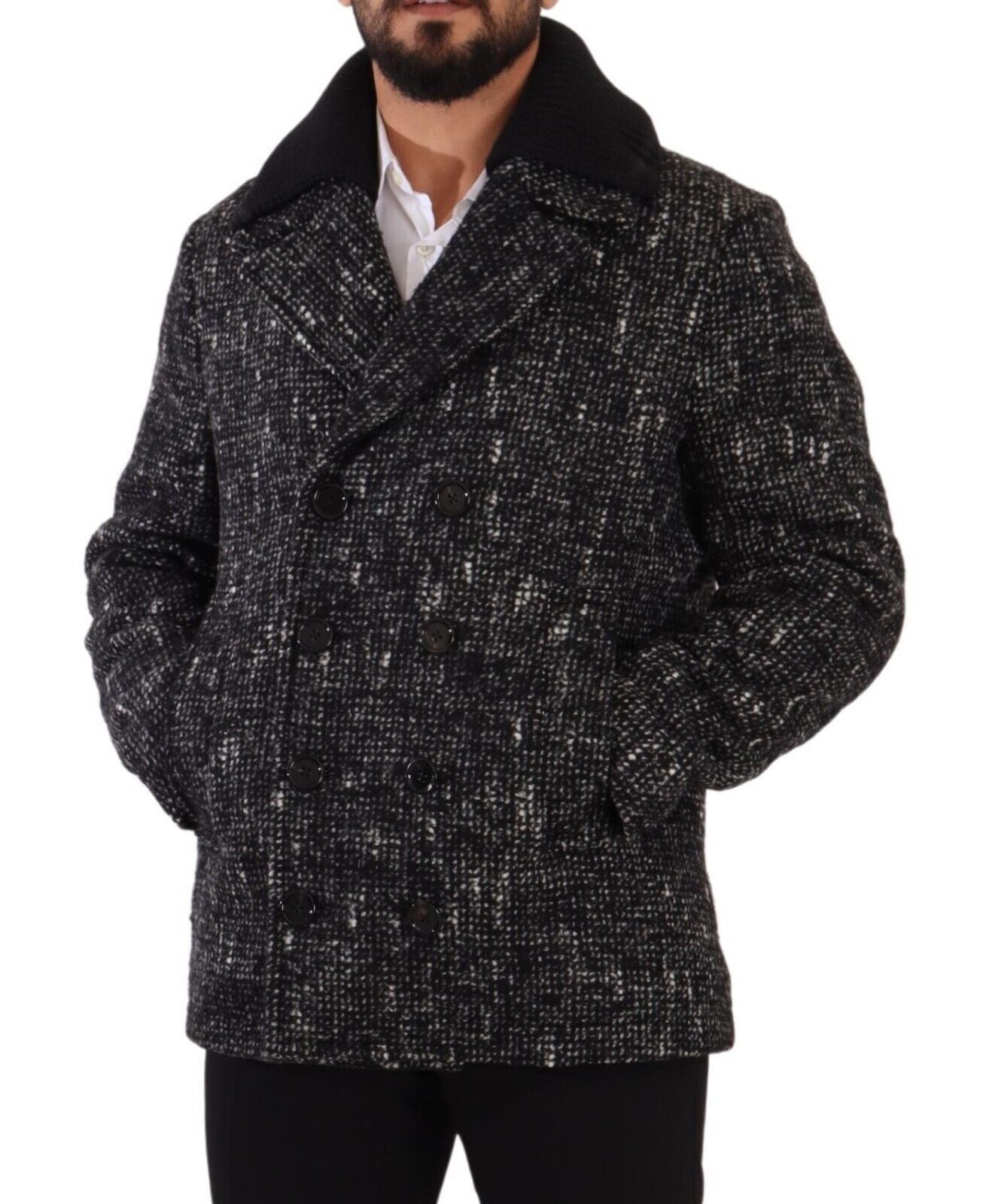 Black Wool Double Breasted Coat Men Jacket