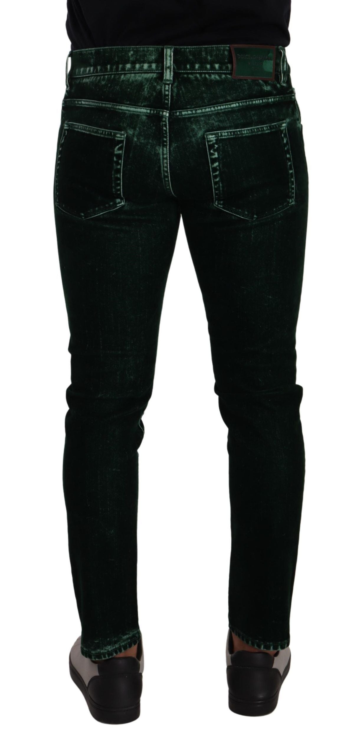 Green Cotton Stretch Skinny Slim Fit Jeans