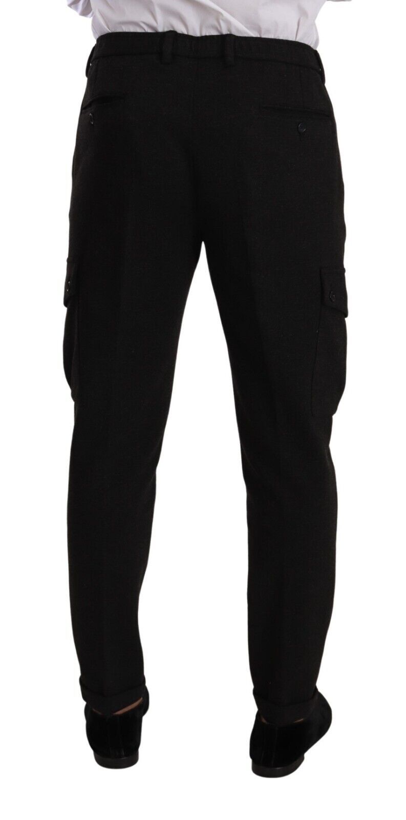 Black Viscose Cargo Skinny Men Trouser Pants