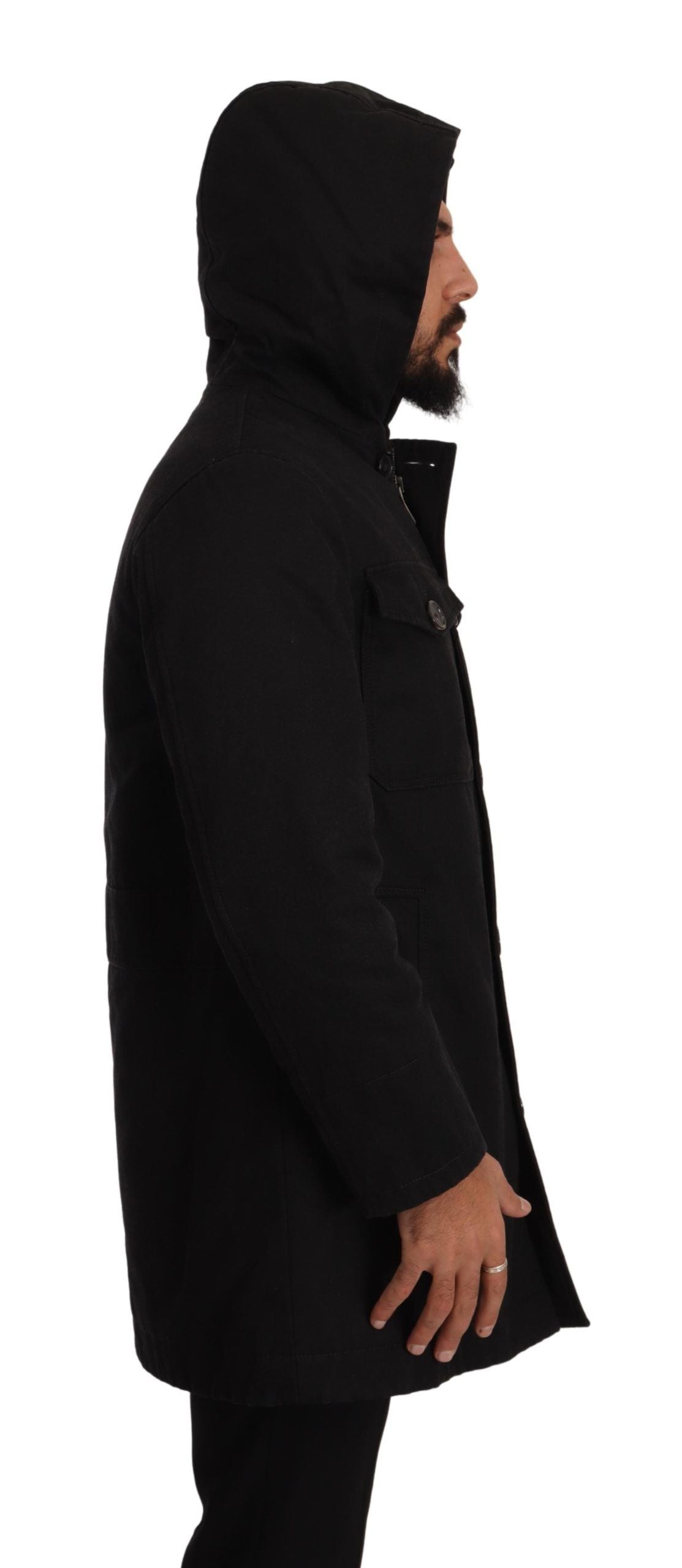 Black Denim Hooded Parka Coat Winter Jacket