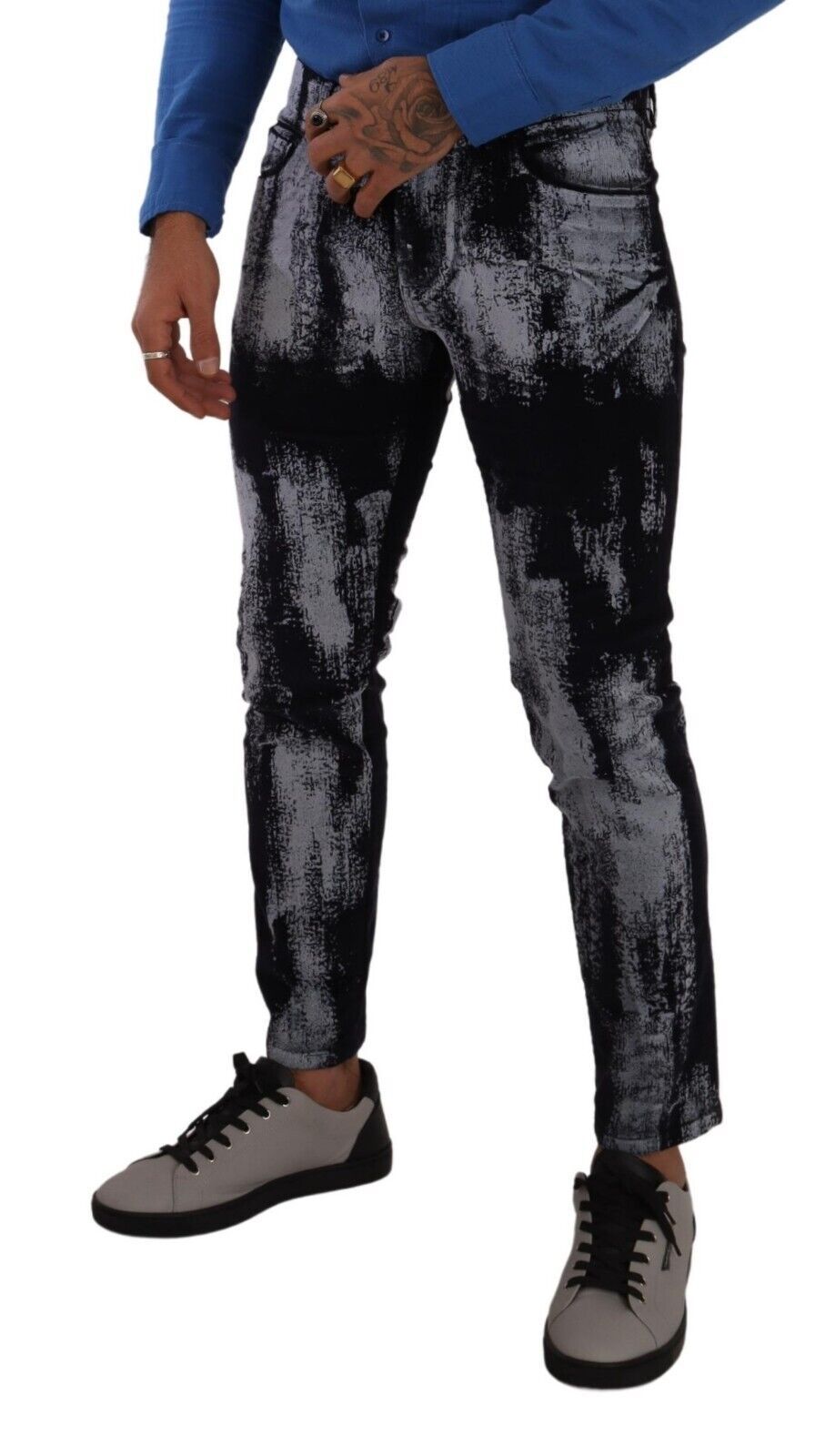 Blue White Dye Skinny Denim Men Jeans