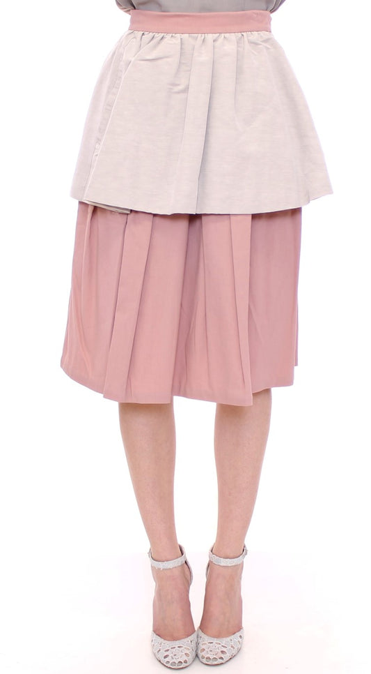 Pink Gray Knee-Length Pleated Skirt