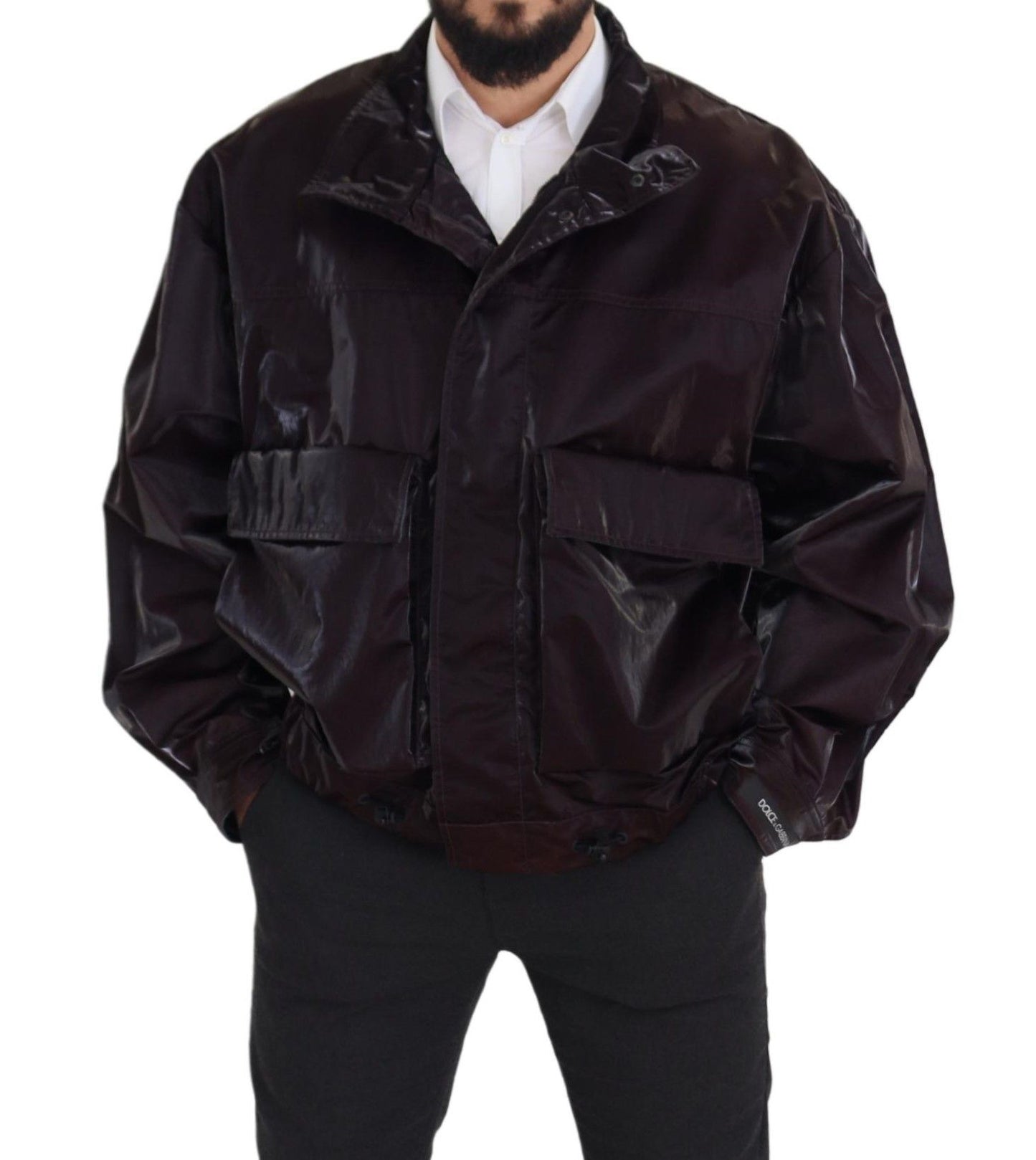 Bordeaux Nylon Collared Men Coat Jacket