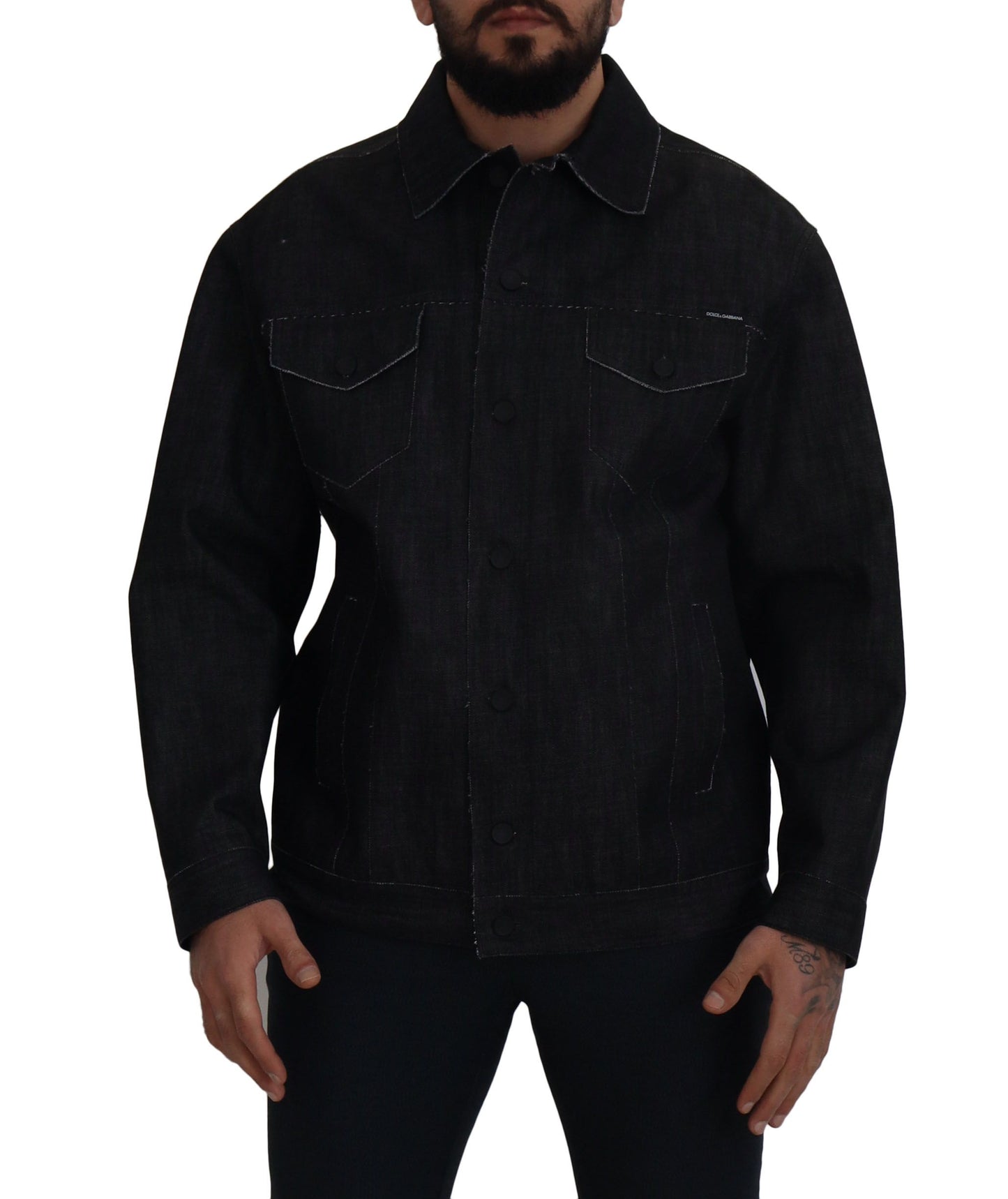 Black Cotton Full Button Denim Jacket