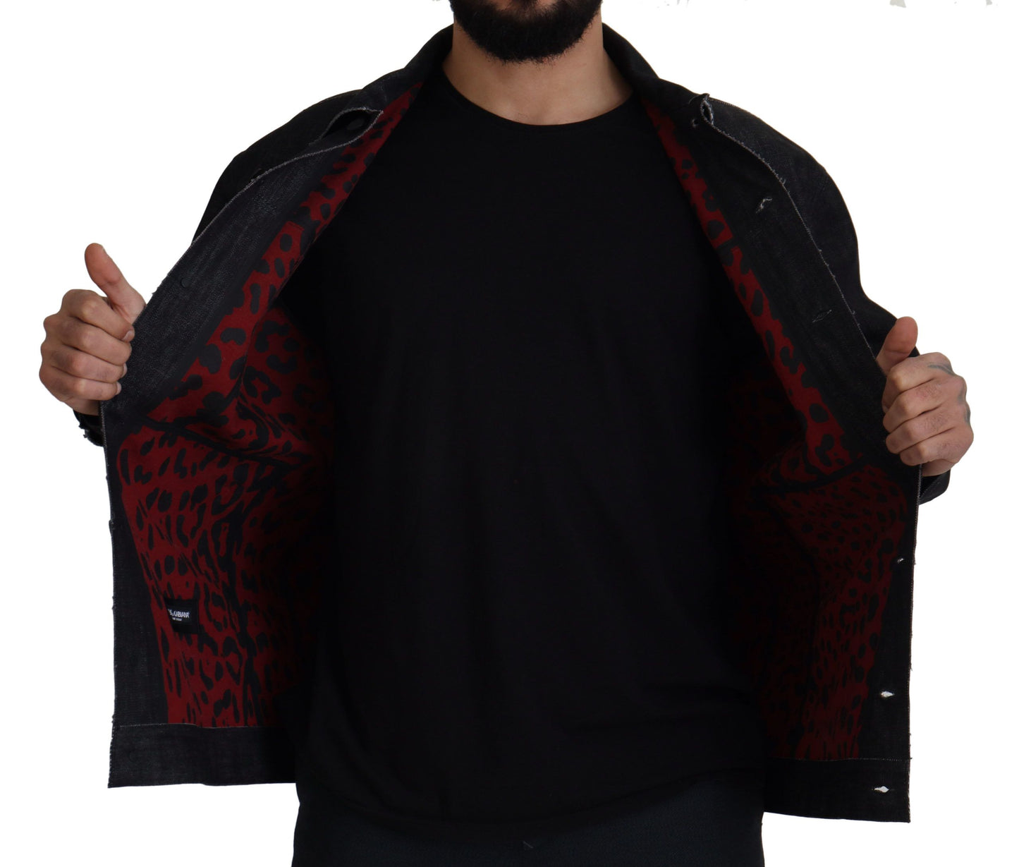 Black Cotton Full Button Denim Jacket