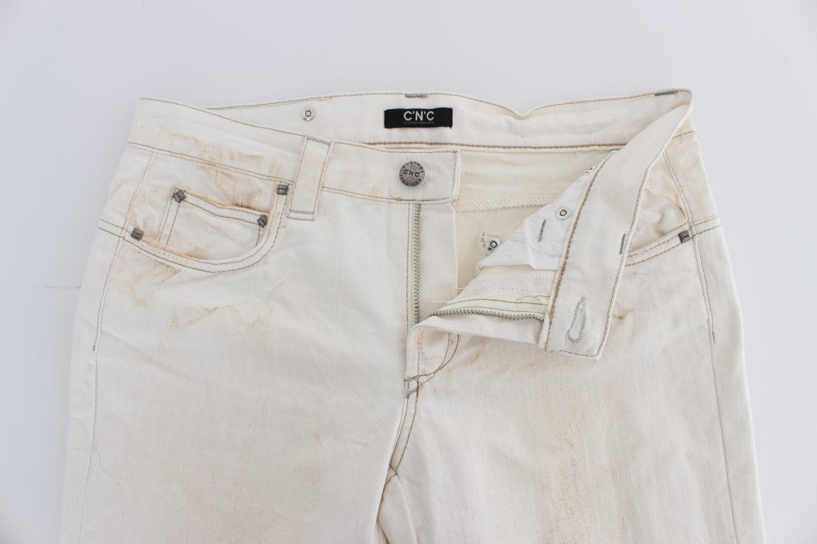 White Cotton Slim Fit Bootcut Jeans