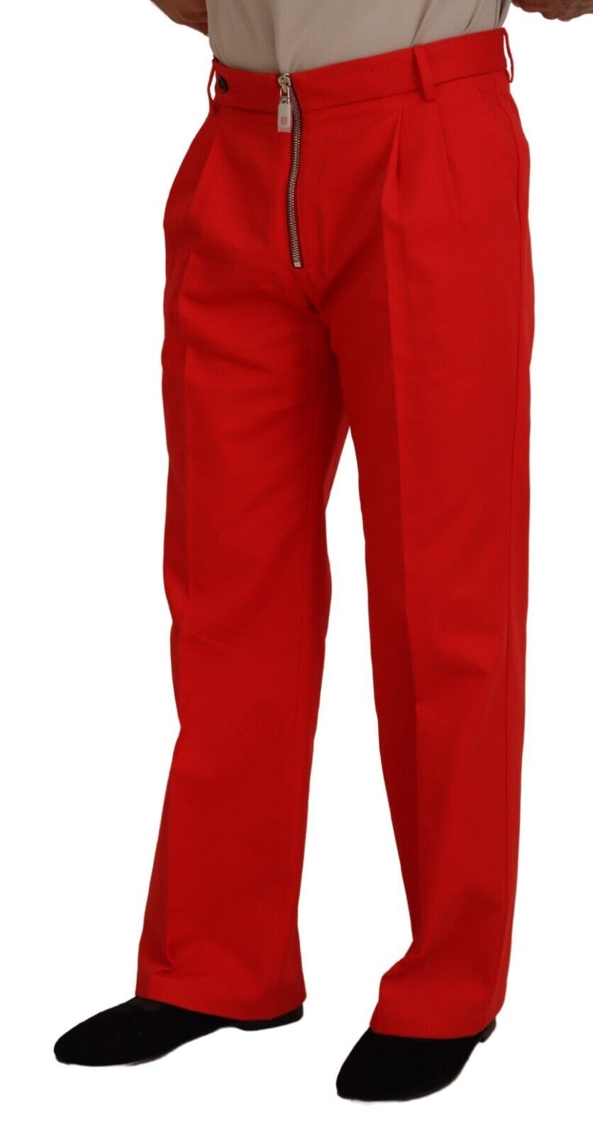Red Straight Fit Men Trousers Cotton Pants