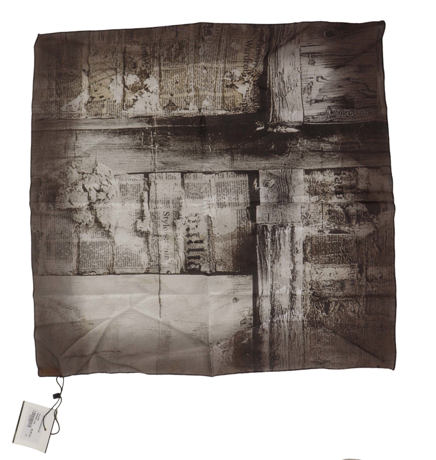 Black Cotton Newsprint Square Wrap Foulard Scarf