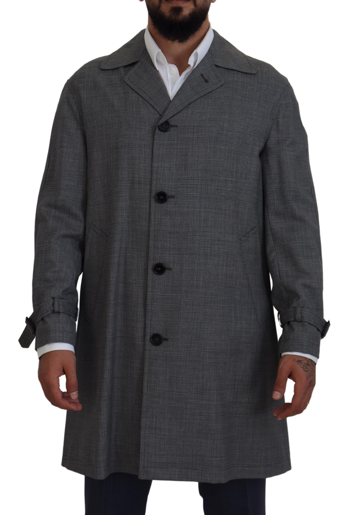 Gray Wool Plaid Long Trench Coat Jacket Trench Coat Jacket