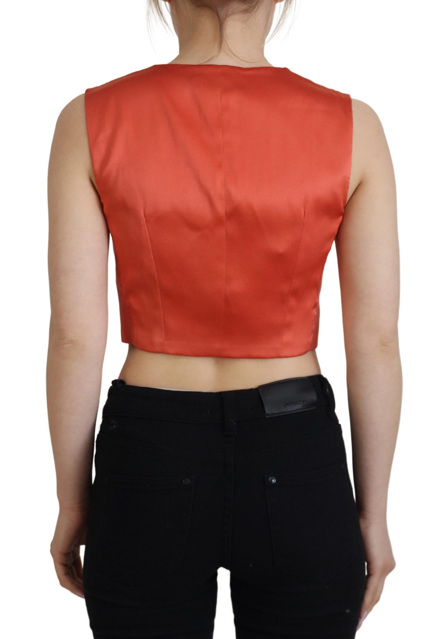 Orange Sleeveless Waistcoat Cropped Vest Top
