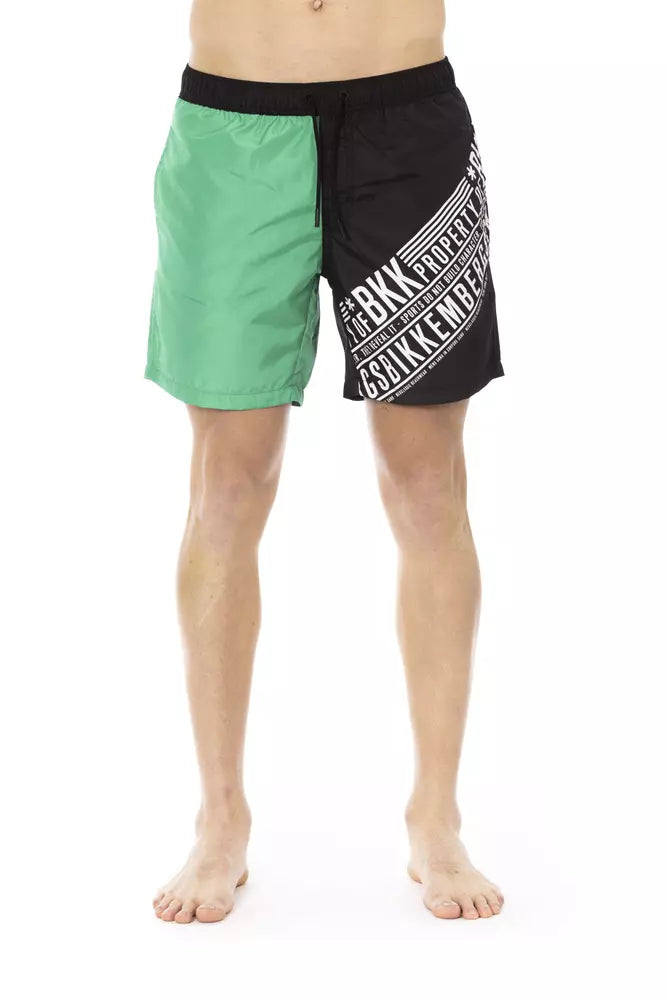 Green Polyester Men Swim Shorts