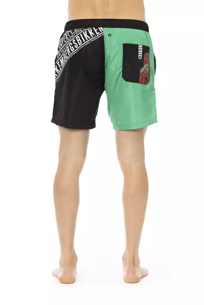 Green Polyester Men Swim Shorts