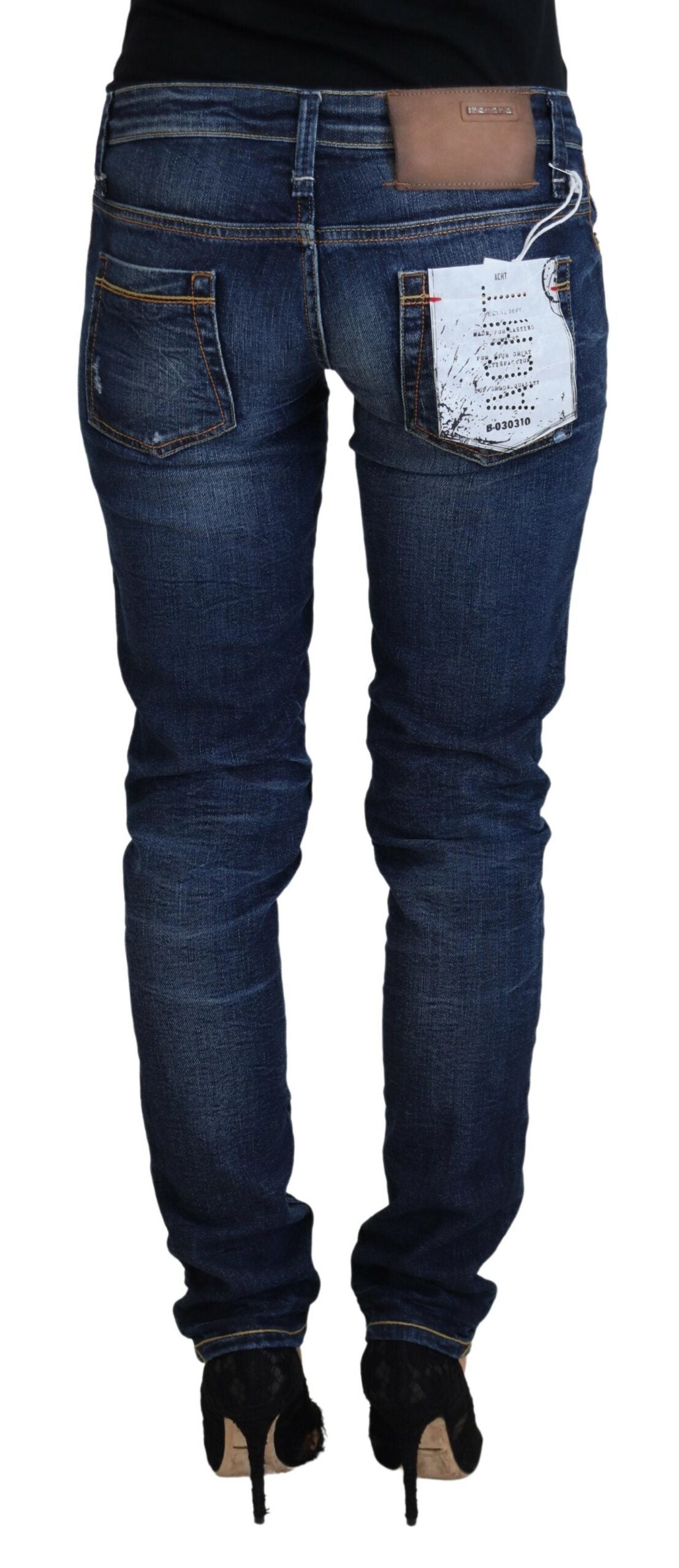Blue Washed Cotton Low Waist Women Casual Jeans