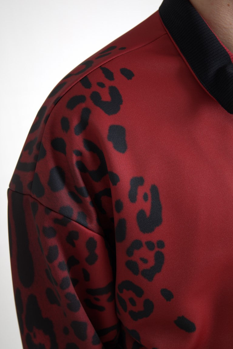 Red Leopard Polyester Bomber Full Zip Jacket
