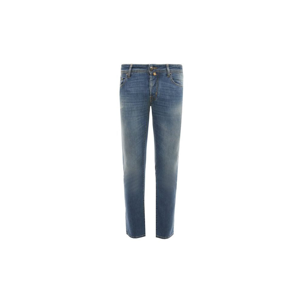 Blue Cotton Men Jeans with Stretch Fit and Embroidered Detail
