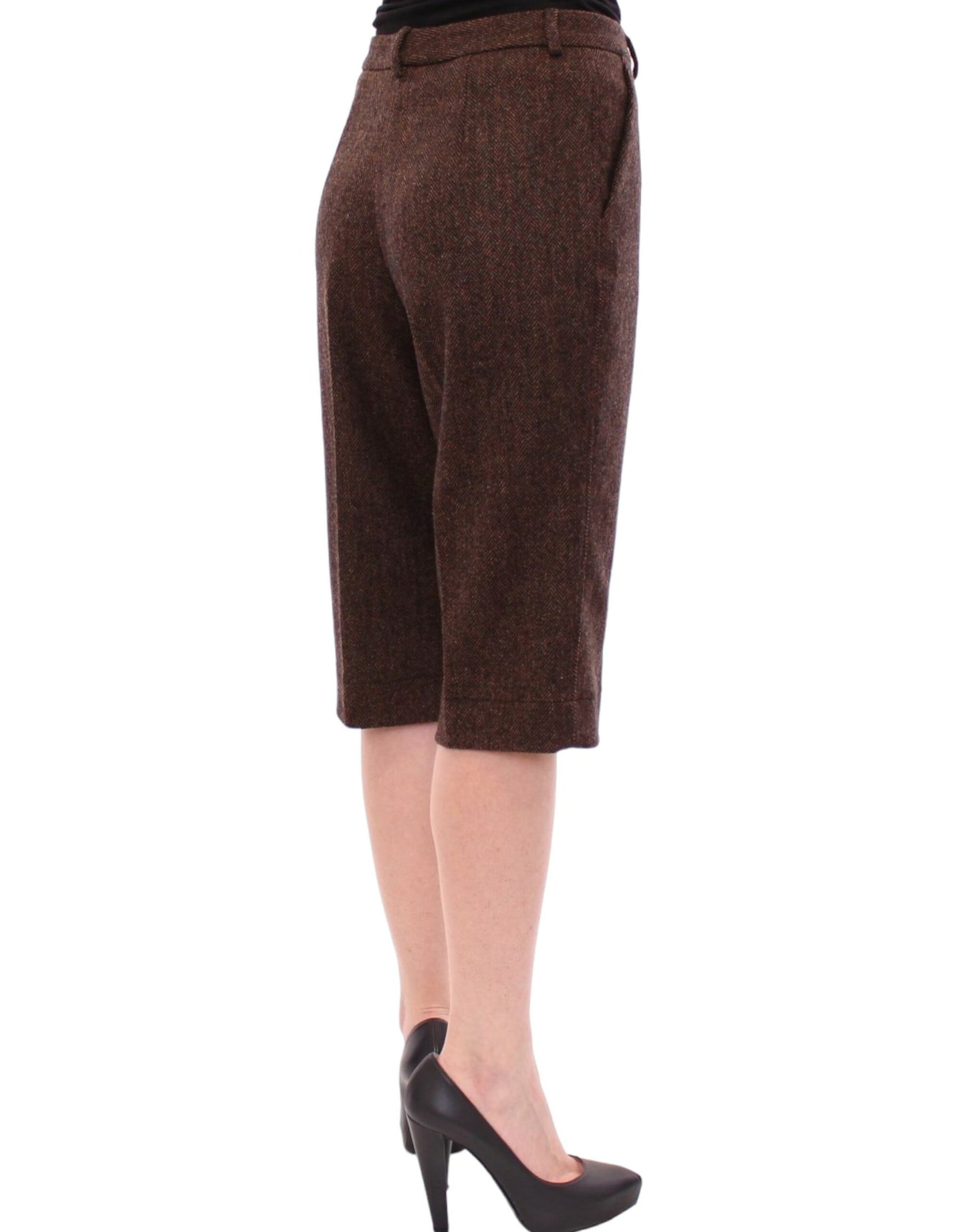 Elegant Wool Blend Brown Shorts