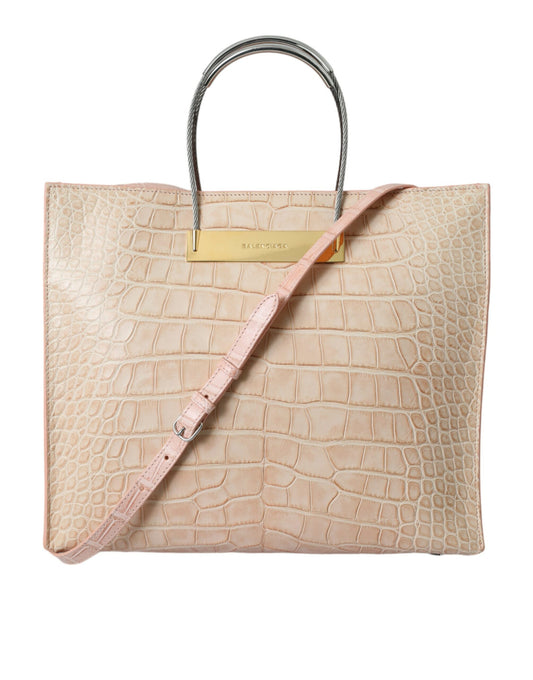 Pink Exotic Leather Embossed Cable Handle Shopper Tote Bag
