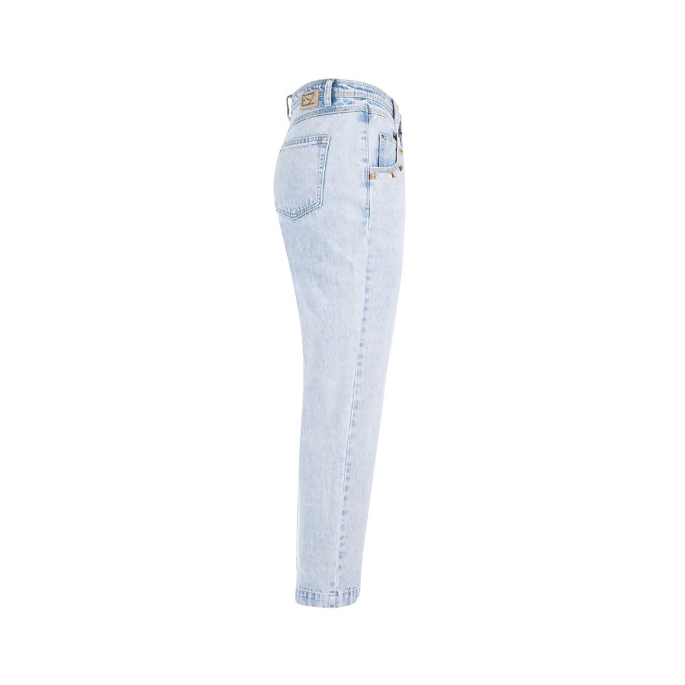 Blue Cotton Women High-Waisted Jean
