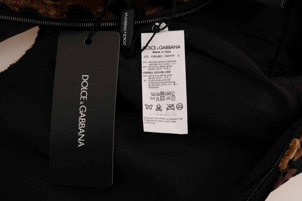 Brown Leopard Print Silk Sheath Dress