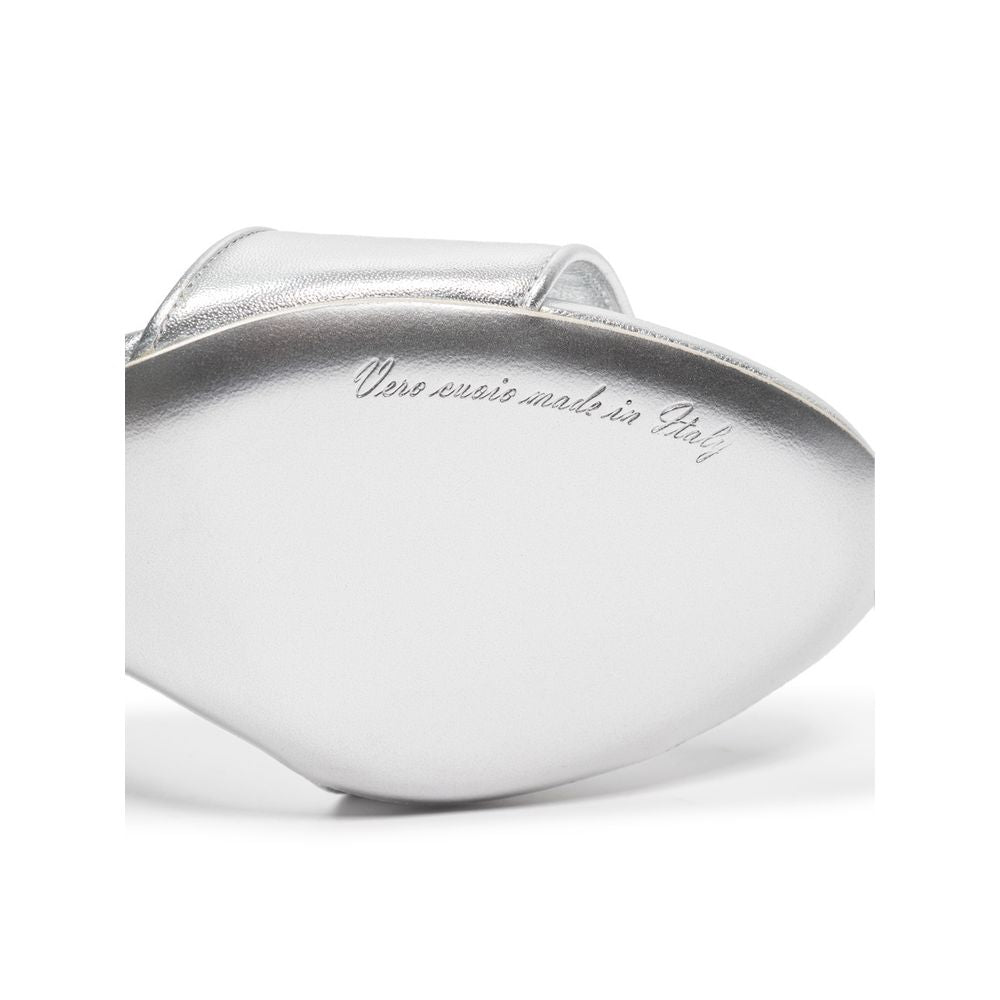 Gray Leather Stiletto Heel Sandals