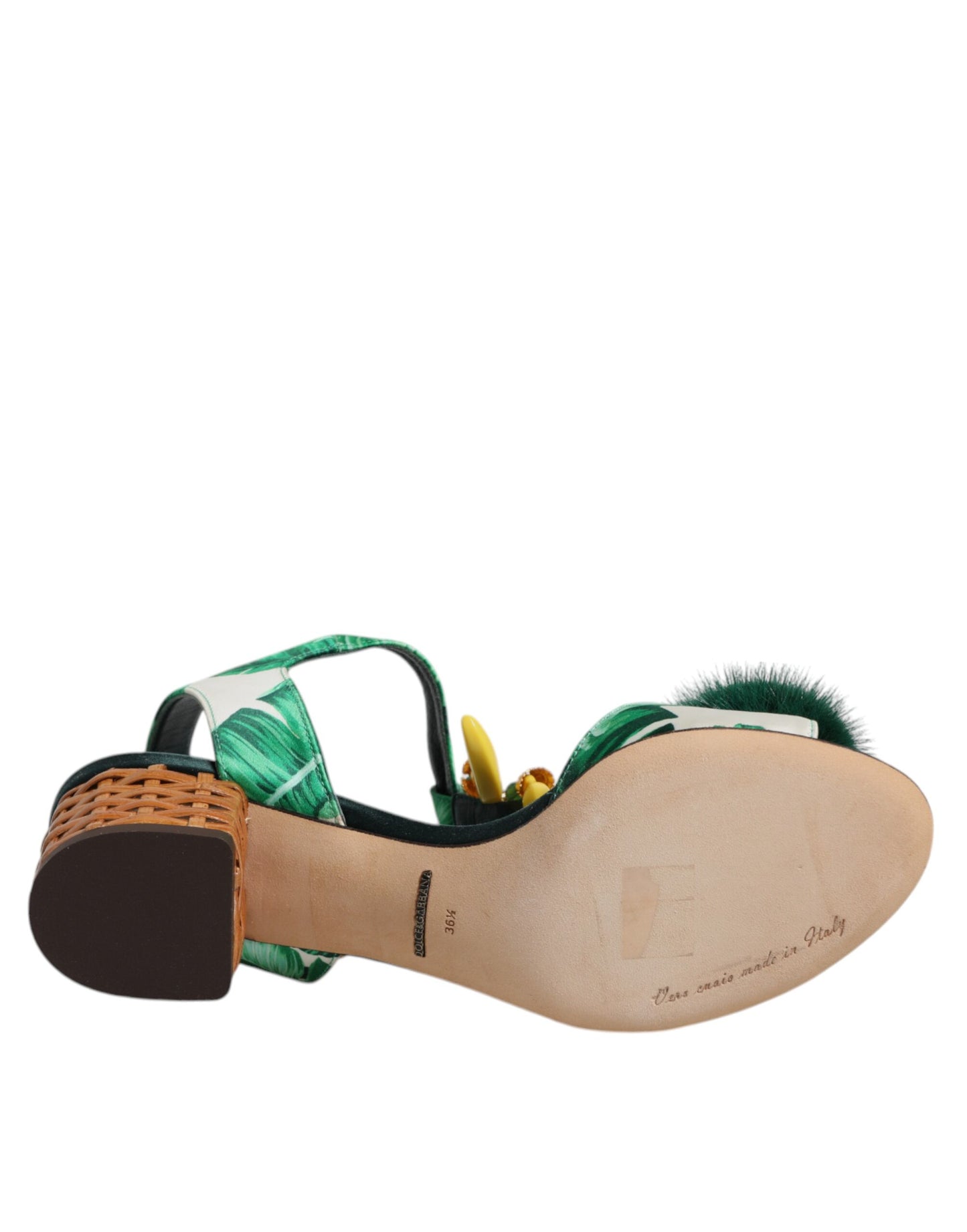 Green Crystal Fur Embellished Sandals Shoes