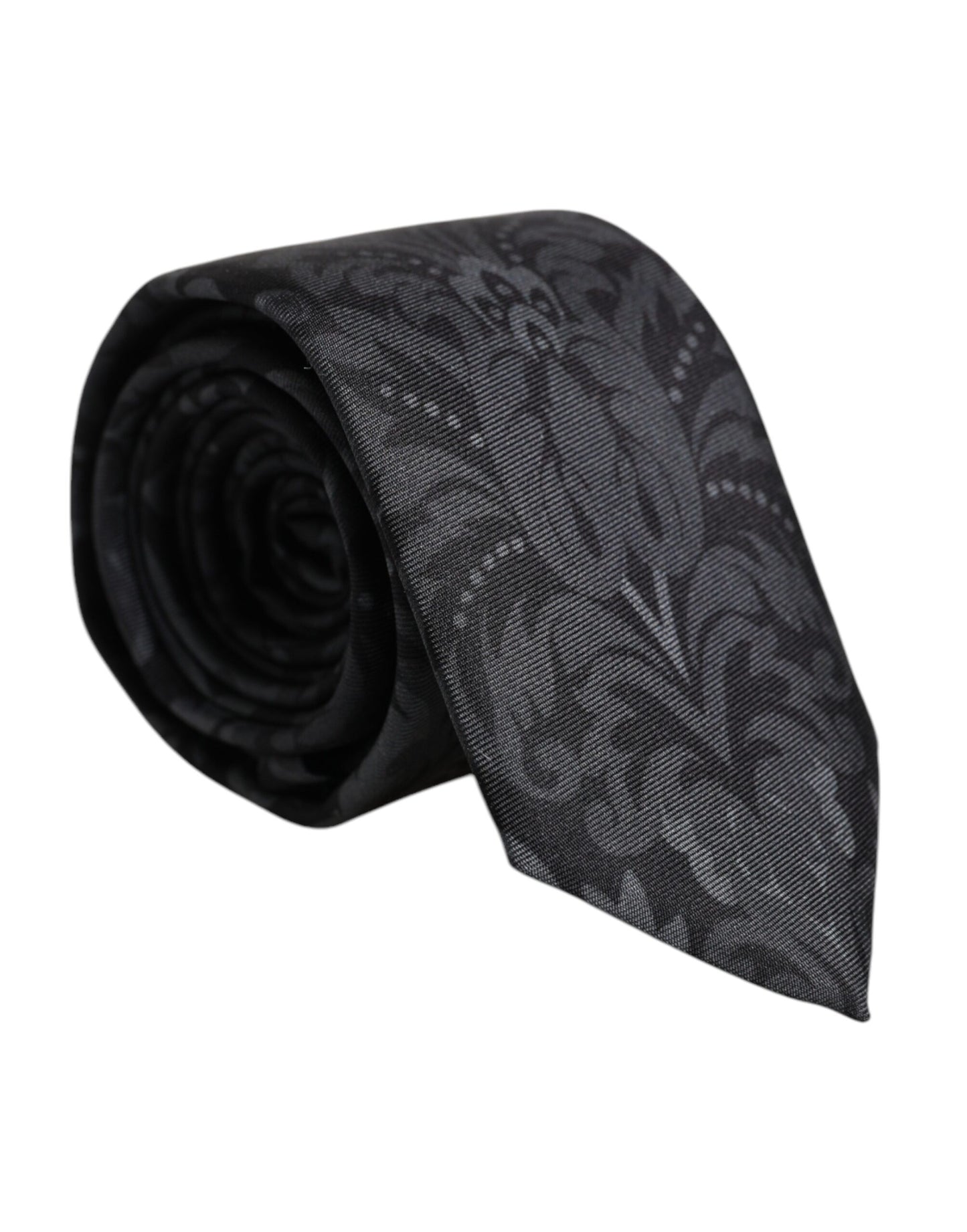 Black Gray Flower Print Adjustable Necktie Tie