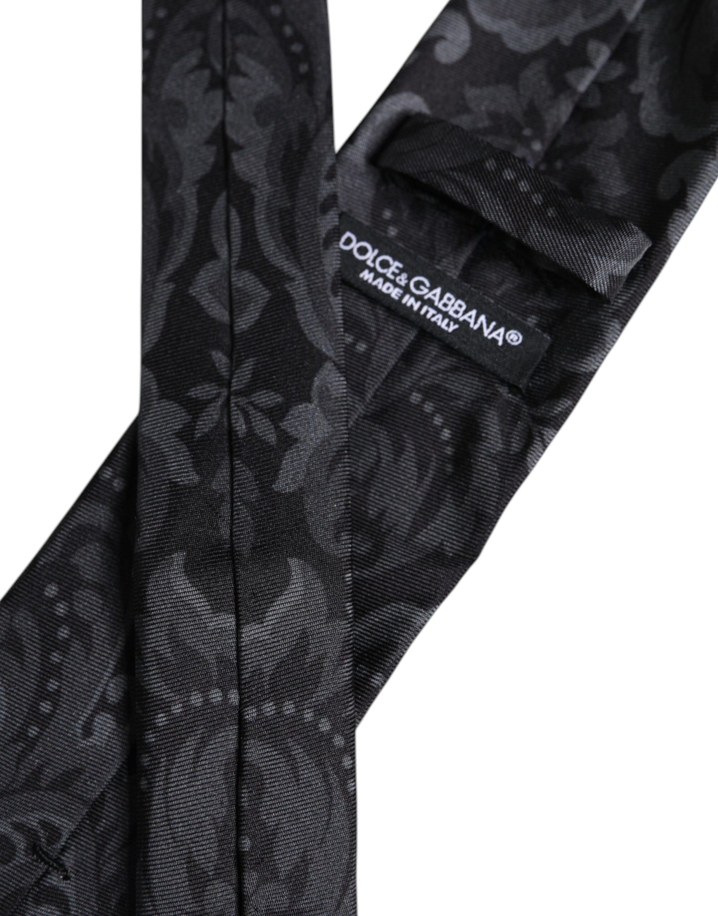 Black Gray Flower Print Adjustable Necktie Tie