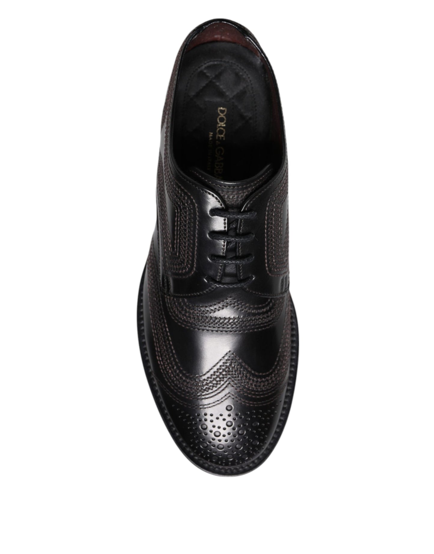 Black Embroidered Classic Leather Derby Dress Shoes