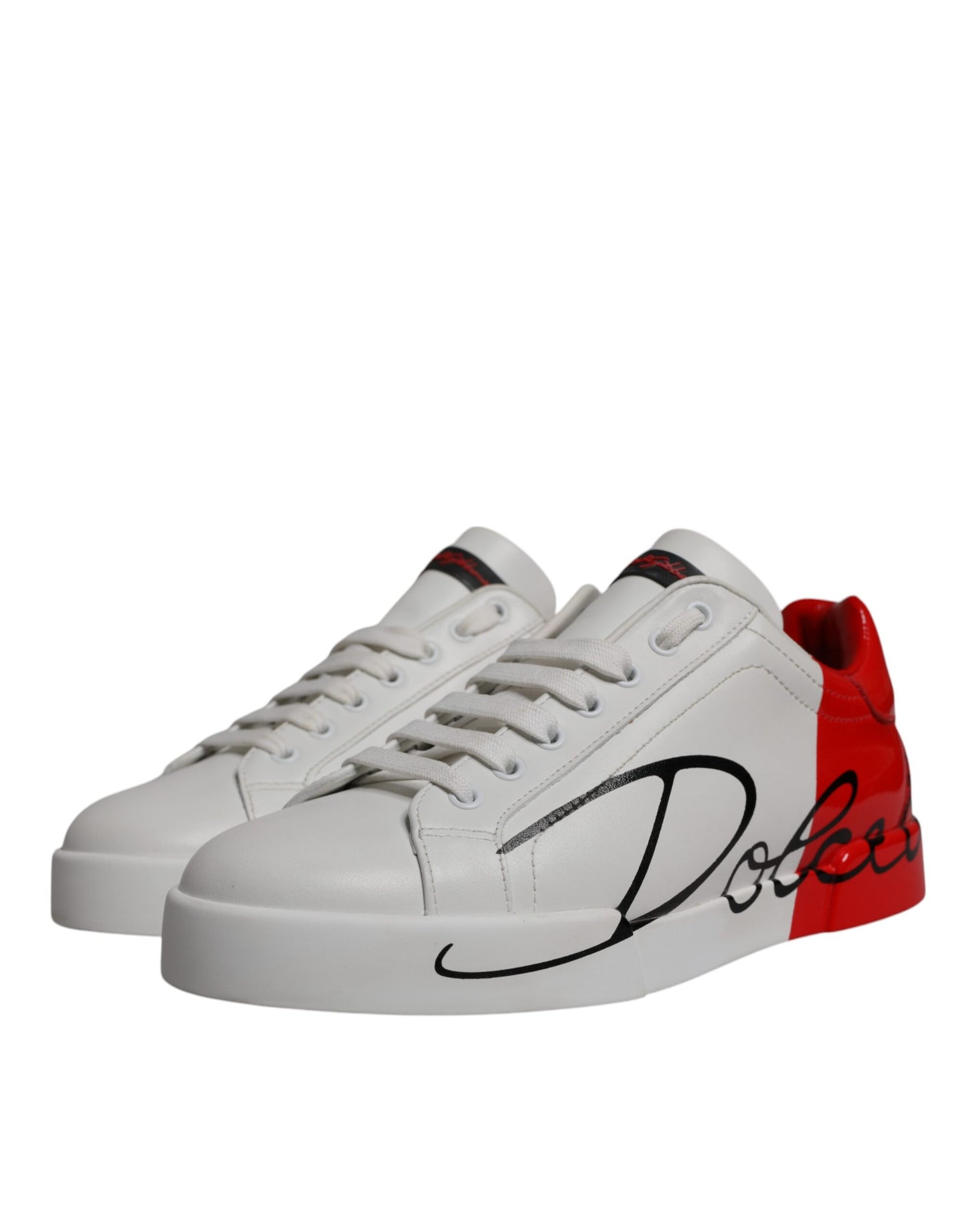 White Red Leather Logo Low Top Sneakers Shoes