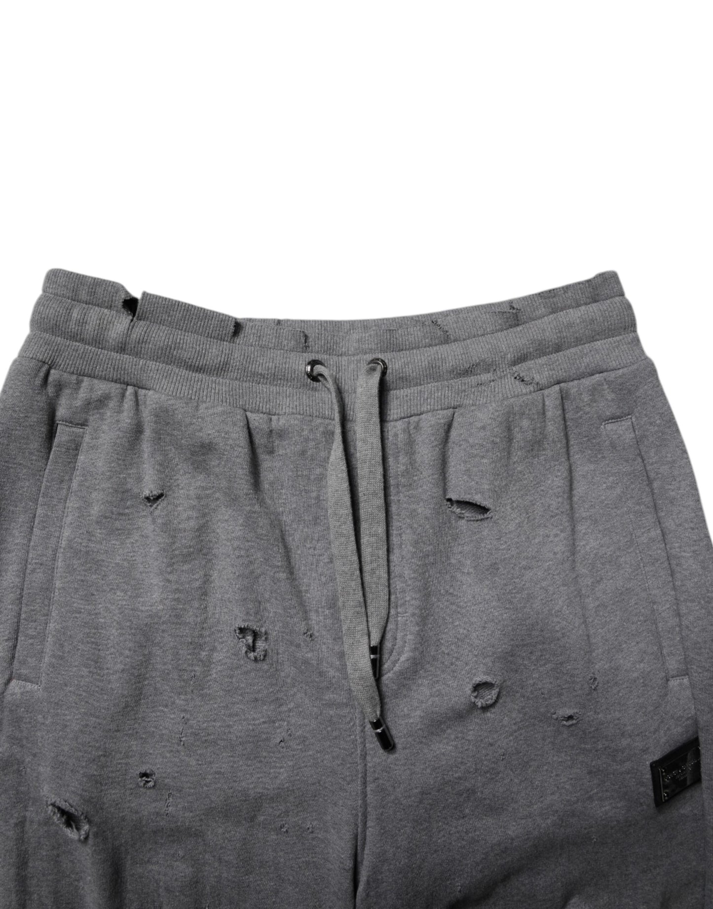 Gray Cotton RipStyle Straight Sweatpants Pants