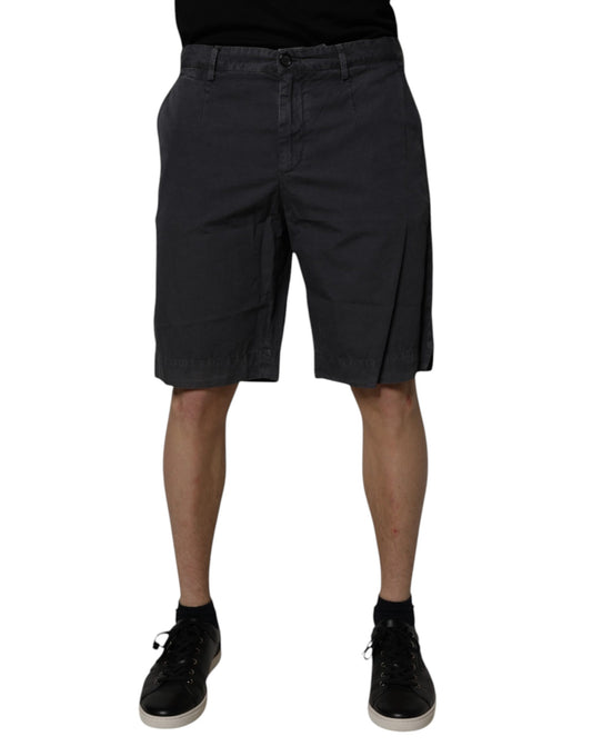 Dark Gray Cotton Mid Waist Men Bermuda Shorts