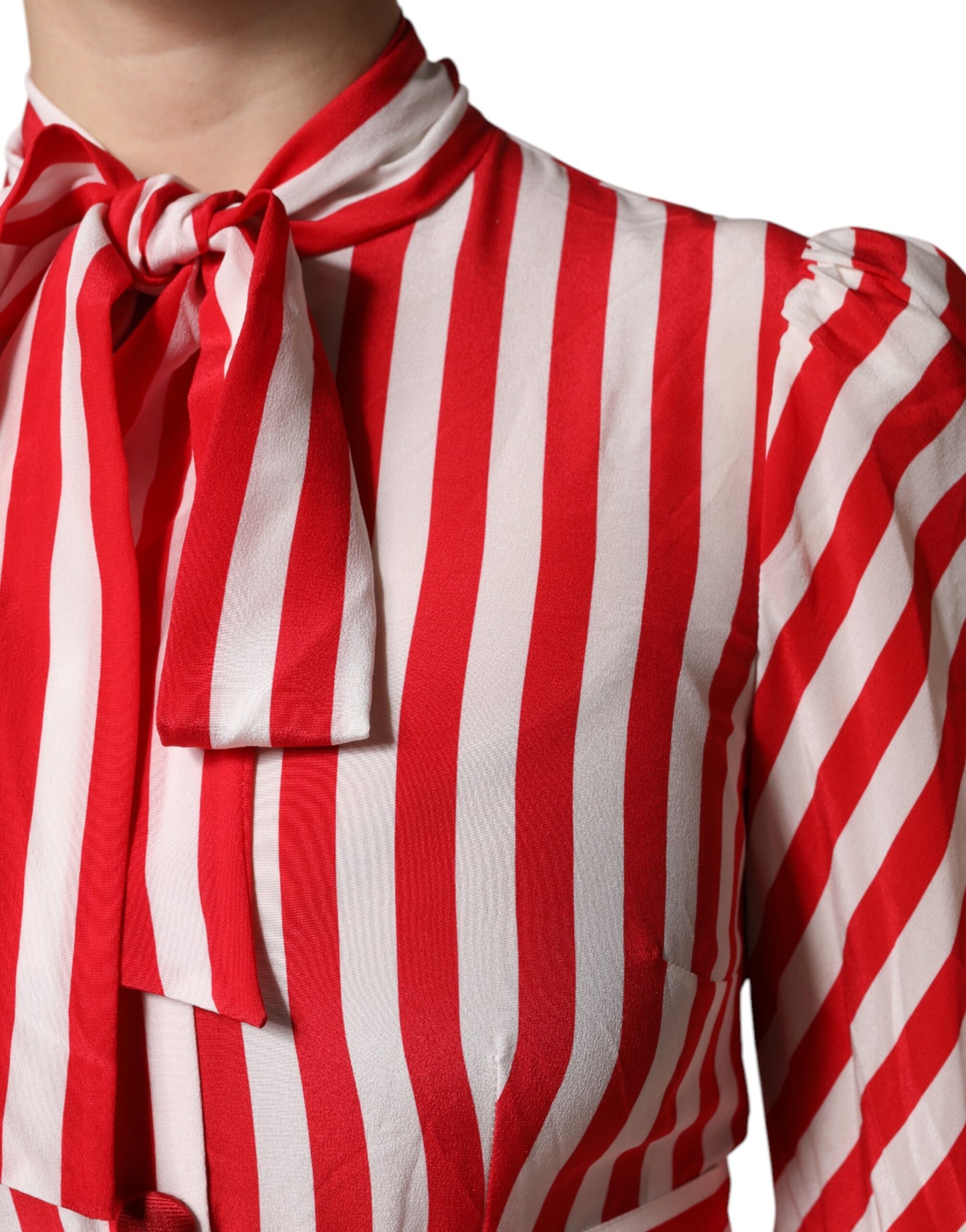 White Red Stripes Long Sleeves Midi Dress