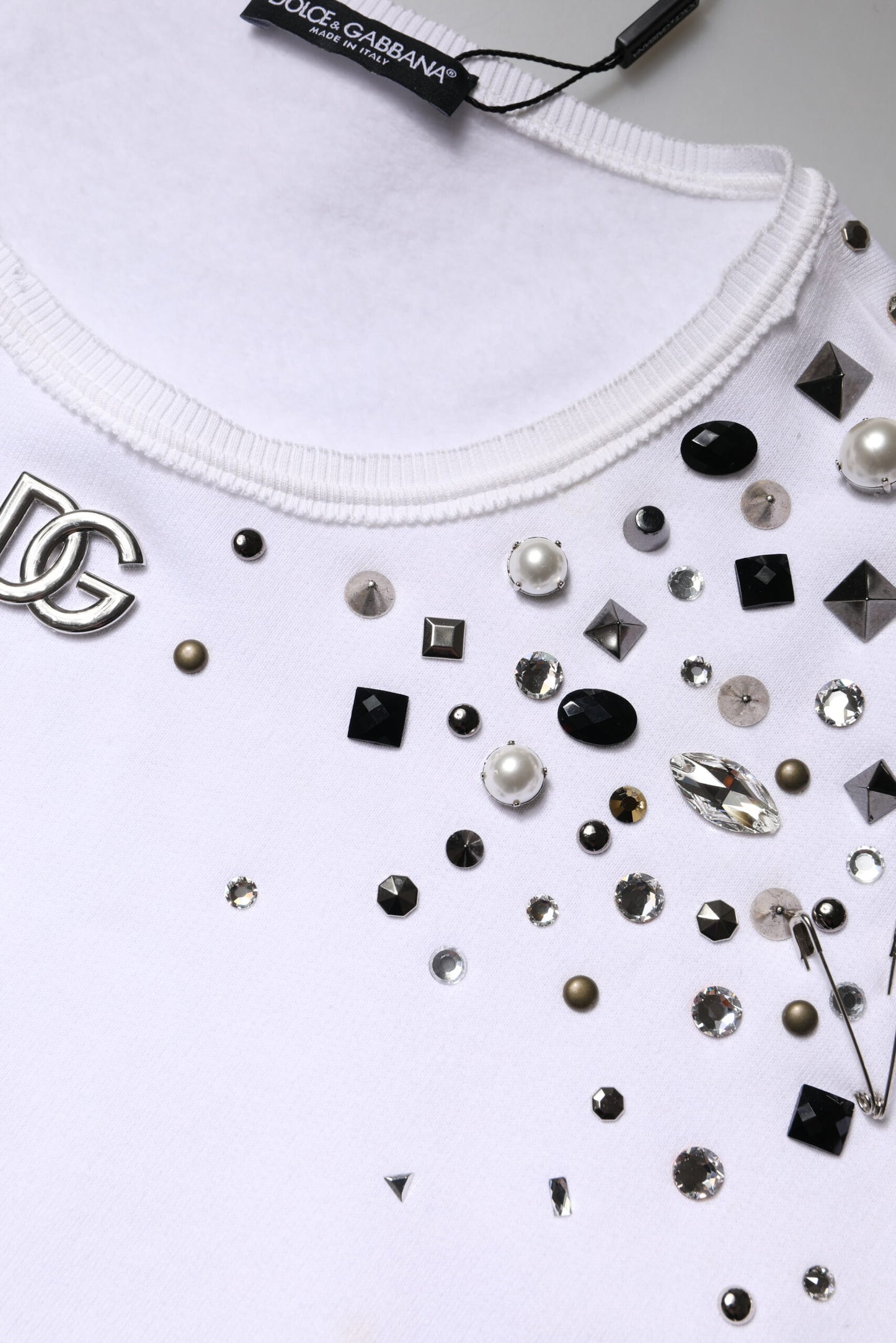 White Embellished Long Sleeve Cropped Sweater