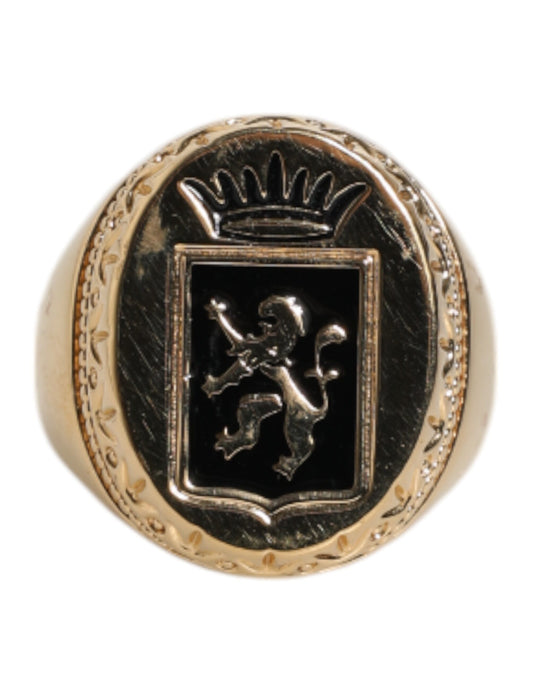 Gold Tone Engraved Logo Two Color Jewelry Ring