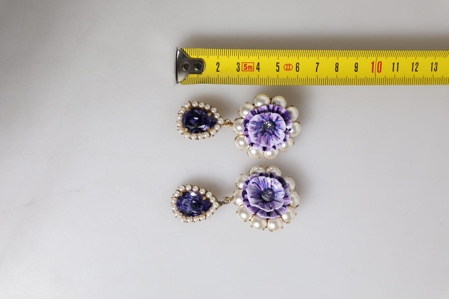 Purple Flower Pearl Teardrop Crystals Clip On Earrings