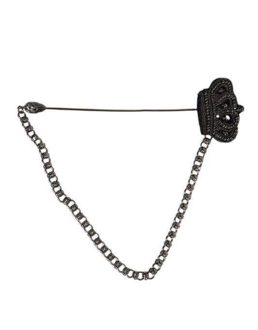 Silver Tone Brass Crown Chain Women Brooch Lapel Pin