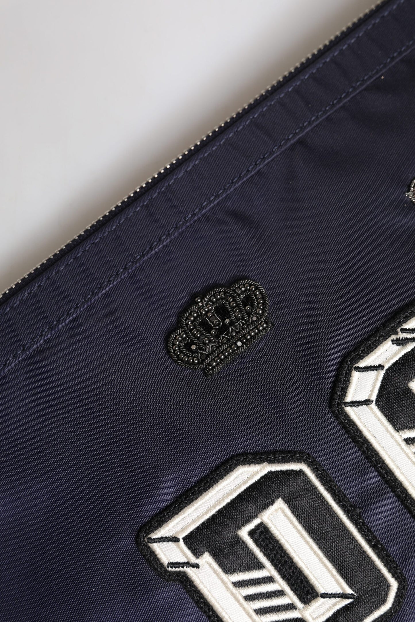 Blue DG Logo Patch Embellished Pouch Clutch Bag