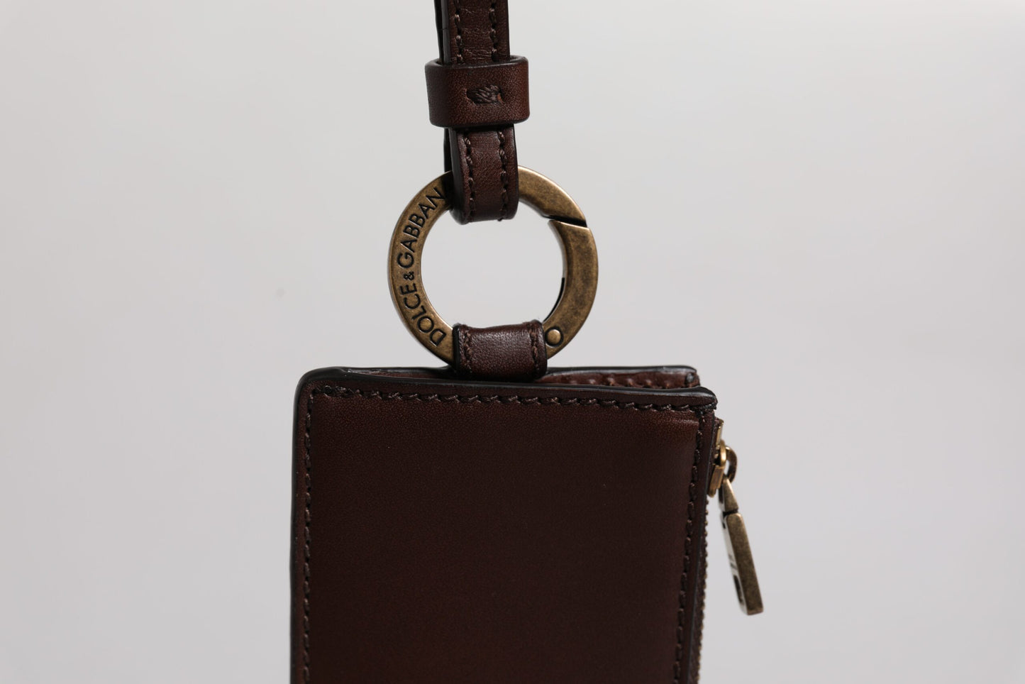 Brown Calf Leather Lanyard Logo Card Holder Wallet
