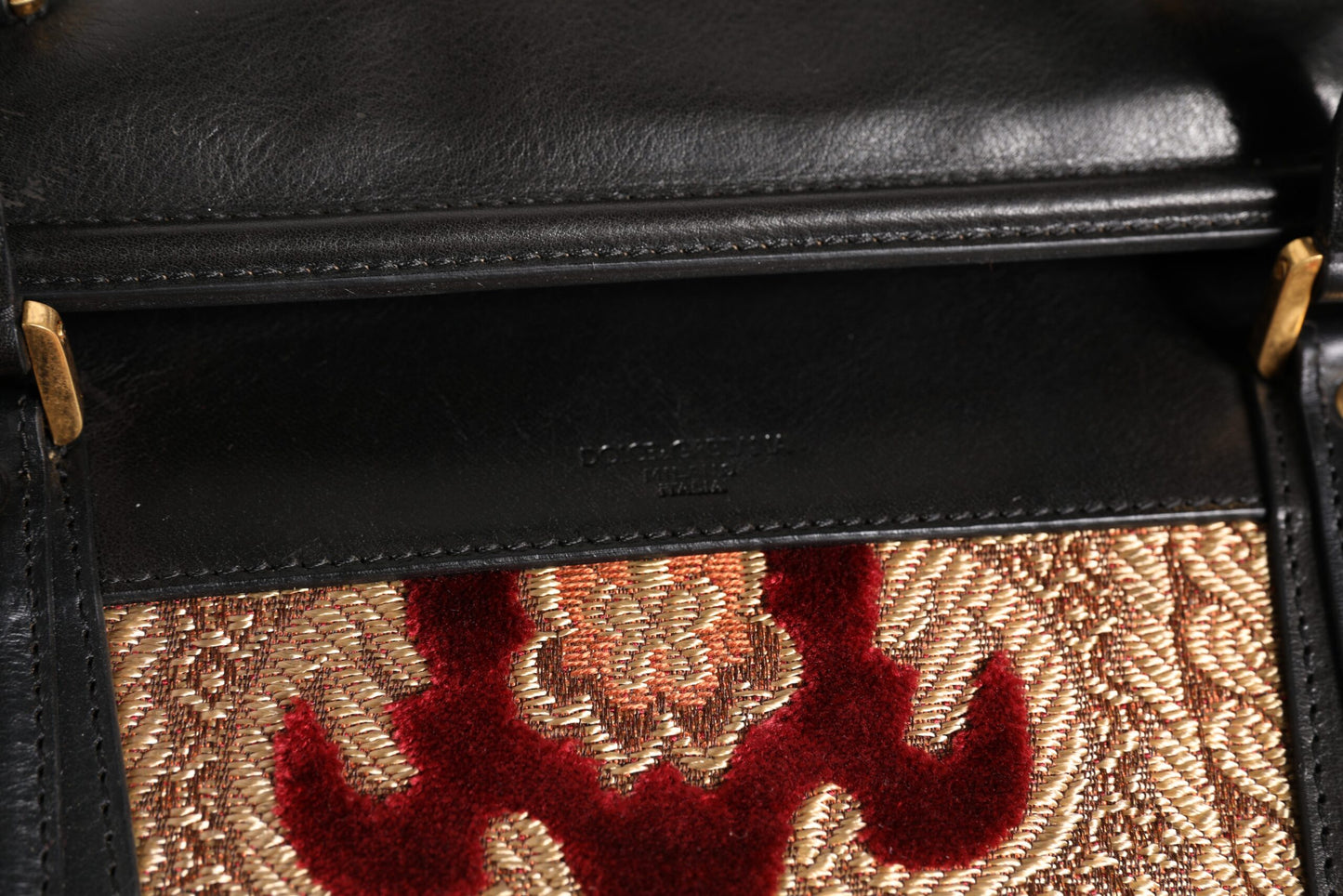 Multicolor Leather Brocade Velvet Travel Duffle Tote Bag