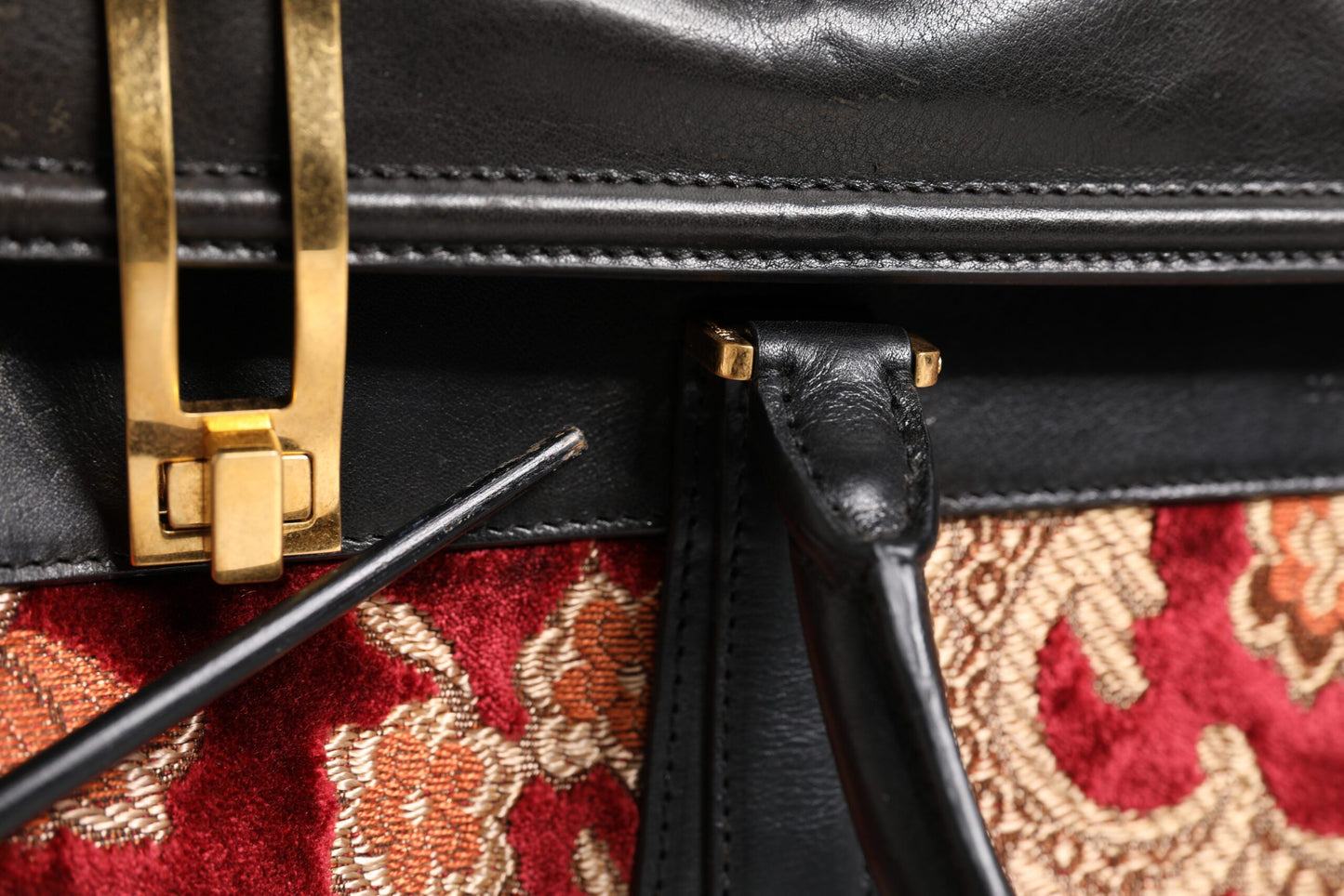 Multicolor Leather Brocade Velvet Travel Duffle Tote Bag