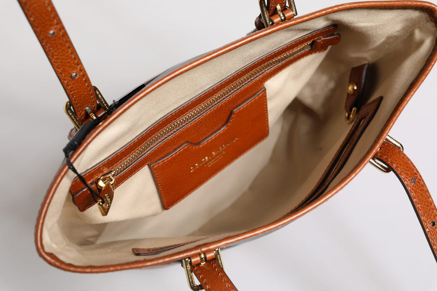 Brown Leopard Leather Shoulder Strap Tote Bag