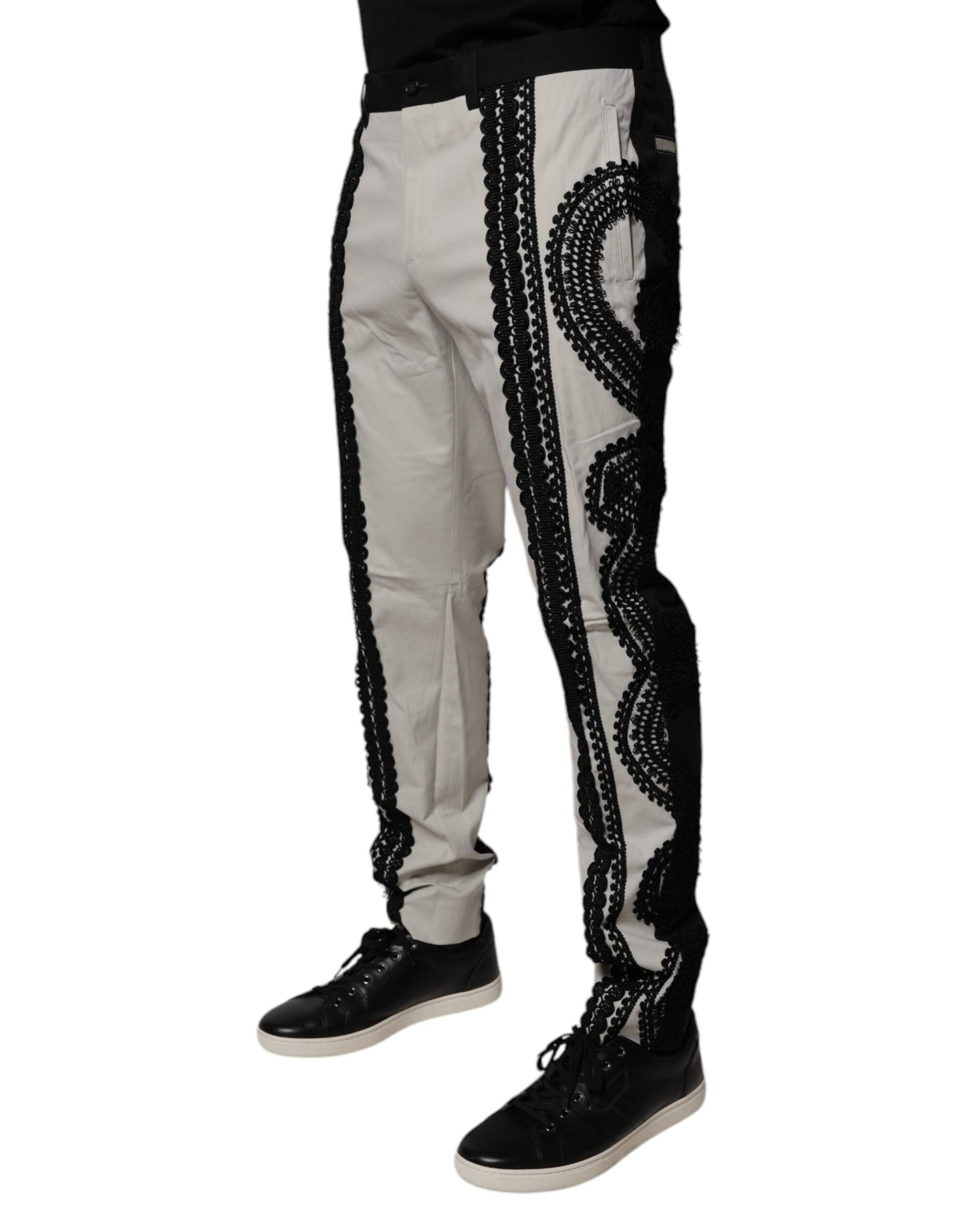 White Lace Trim Mid Waist Dress Formal Pants