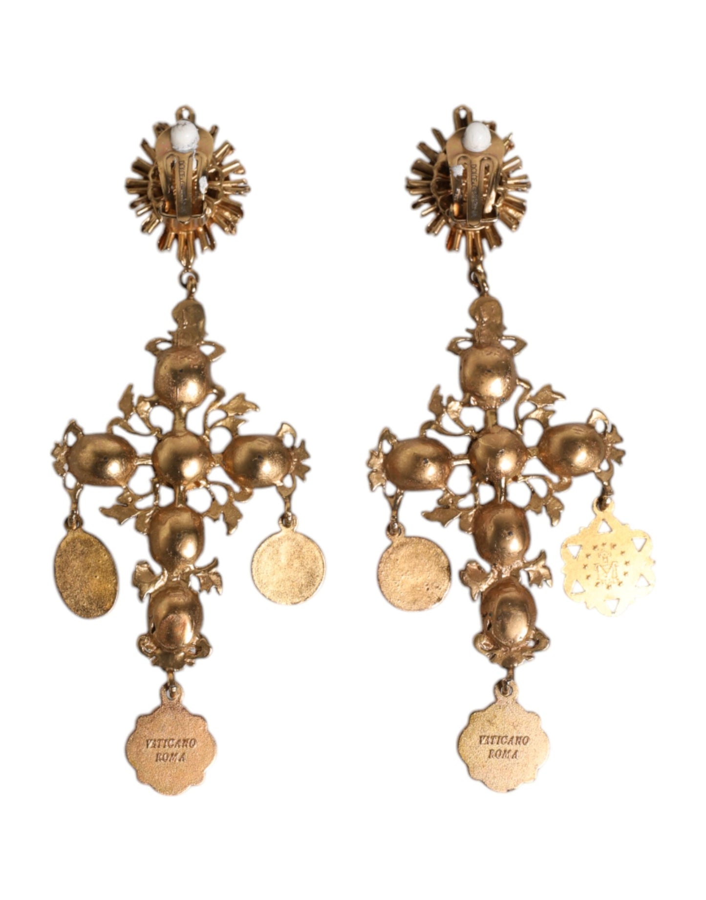 Gold Black Crystal Cross Sacred Heart Dangling Earrings